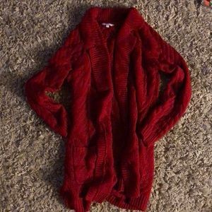 Red cardigan